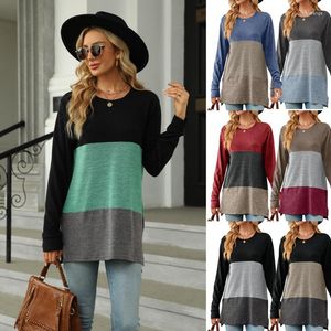 Women's T Shirts Vintage Long Sleeved T-shirt Women Casual Fashion Patchwork Tshirt O-neck 2023 Autumn Loose Tees