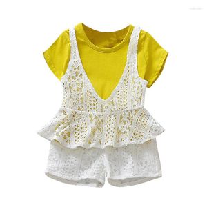 Clothing Sets Suit For Girls T-shirt Shorts Stitching Lace Corset Summer Children Girl Fashion Leisure Wear Tide K1