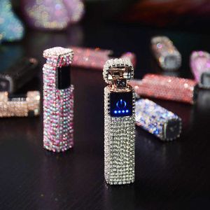 Water Diamond Touch Screen Lighter with Embedding Luxury USB Charging Cigarette Windproof Ladies Premium Gift REV7