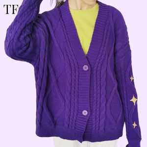 Maglioni da donna Speak Vintage Now Cardigan viola Donna Cardigan lavorato a maglia a maniche lunghe ricamato con stelle Tay scollo a V Lor Y2k Maglione Top 230905