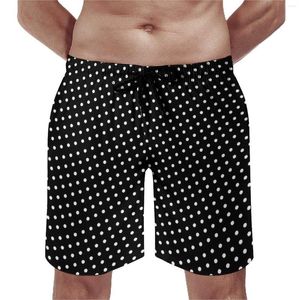 Herr shorts sommarkort vit polka dot surfing vintage tryck tryckt korta byxor söta bekväma strandstammar stor storlek