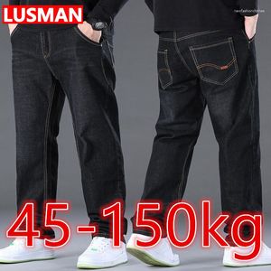 Mäns jeans svarta byxor stor storlek 48 50 stor för 45-150 kg hombre bred ben pantalon homme baggy