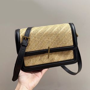 Palha tofu crossbody saco feminino aleta sacos de ombro couro genuíno moda letras bronze ferragem alça ajustável clássico bolsas bolsa 23cm