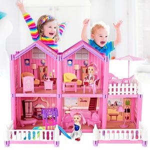 Doll House Accessories Dollhus för flickor Tillbehör och möbler Toys Diy Miniature House Artiklar Simuleringshus Villa Set Castle Kids Gift 230905