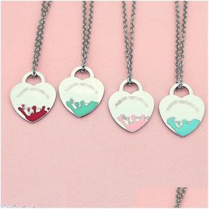 Pendant Necklaces Luxury Heart Necklace Womens One Set Of Packaging Stainless Steel 19Mm Blue Pink Green Red Couple Jewelry On The N Dhvrr