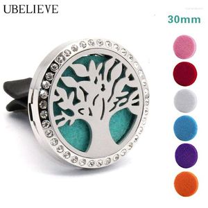 Pendanthalsband Tree of Life 30mm Round Car Essential Oil Diffuser Rostfritt stål Lock Air Freshener med Vent Clip 6 filt