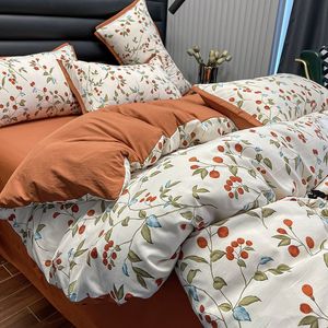 Комплекты постельного белья Nordic Plants Set Girls Boys Kid Single Queen King Size Плоский лист Цветок Пододеяльник Наволочка Постельное белье Домашний текстиль 230906