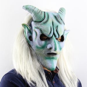 Party Masks Cosplay Latex Masks Halloween Scary Demon Devil Cosplay Horrible Horn Mask Vuxna Party Props 230905