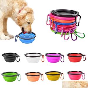 Dog Bowls Feeders Stock Pet Folding Portable Food Container Sile Bowl Puppy Collapsible Feeding With Climbing Drop Delivery Home G Dhkw1
