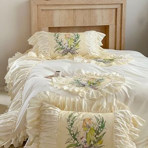 Bedding sets 100 Cotton Vintage Nordic Pastoral Lace Ruffles Patchwork Princess Set Single Duvet Cover Bed Sheet Pillowcases 230906