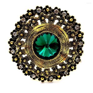 Broches estilo antigo grande pedra de vidro verde redonda faixa broche pino arte nova jóias para roupas femininas xale cachecol traje acessório