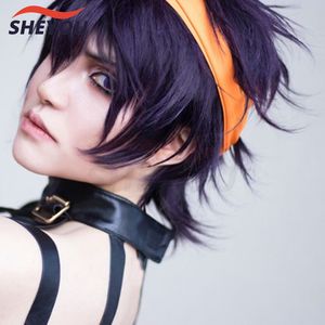 Cosplay perukları anime jojo'nun tuhaf macerası ghirga narancia kısa mor siyah cos saç peruk kostüm peruk peruk kapağı 230906