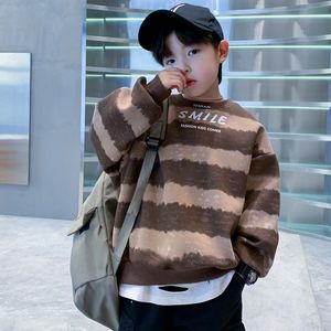 Boys Fall Striped Hoodie Handsome Round Neck Pullover