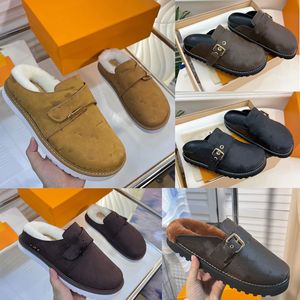 Nya Easy Mules Sandal Designers tofflor Mysig päls komfort Slipper Flurry Men Kvinnor Flat Sandaler äkta lädermule Justerbar remskiv Klassisk IDXH#