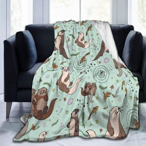 담요 스와이드 kawaii sea otters flannel strow 담요 선물 아이를위한 아늑한 정오 브레이크 담요 사무실 소파 가벼운 따뜻한 슈퍼 소프트 230905