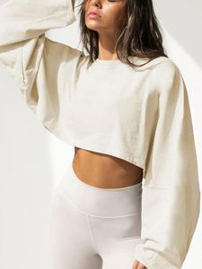 Kadın Hoodies Sıradan Kırpılmış O yakalı Düzensiz Kadın Sweatshirt Gevşek Fener Kollu Temel Kadın Top 2023 Moda Lady Street Giyim Sıcak