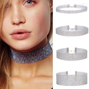 Kedjor guld sliver bunt halsband extra bred full strass diamante kristall smycken choker krage bröllop tillbehör