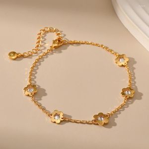 Strand Ccgood Flower Design Rhinestone Armband för kvinnor Guldpläterade 18 K högkvalitativa armband minimalistiska smycken Pulseras Mujer