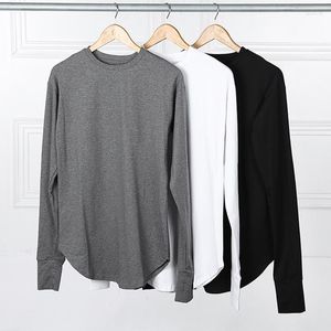 Men's T Shirts Streetwear Men Extended T-shirt Swag Hem Mens Solid Hip Hop Long Sleeve Shirt Thumb Hole Tees Top Clothing