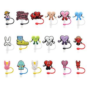 Drinking Straws 2022 Bad Bunny St Topper Sile Mold Accessories Er Charms Reusable Splash Proof Dust Plug Decorative 8Mm Party Drop D Dhl0N