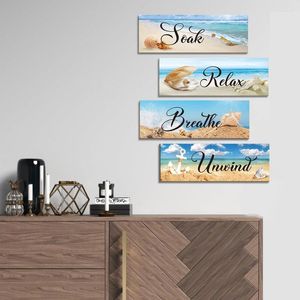 Decorative Figurines Wall Decoration Hanging Sunny Beach Style Wooden Painting Home Bathroom