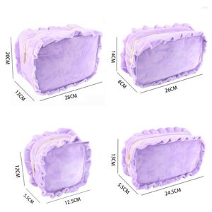 Cosmetic Bags Soft Velvet Ruffle Make Up Lotus Leaf Lace Travel Bag Candy Color Toiletry