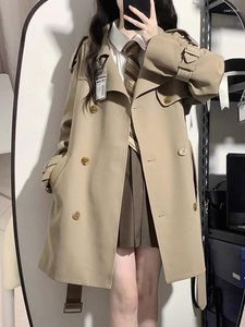 Trench da donna Cappotto autunnale Donna Moda coreana Stile britannico Giacca a vento di media lunghezza Donna Casual Manica lunga doppio petto