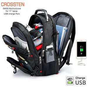 School Bags Crossten Durable 17 Inch Laptop Backpack 45L Travel Bag College Bookbag USB Charging Port Water Resistant SwissMultifunctional 230905