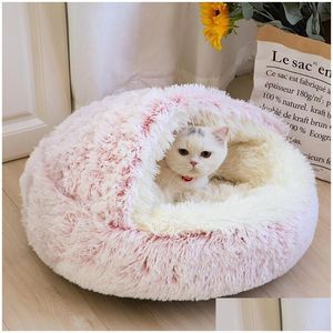 Cat Beds Furniture Stock Plush Pet Dog Bed House Warm Round Kitten Semi-Enclosed Winter Nest Kennel Cats Sofa Mat Basket Slee Drop Dhwew