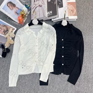 Botão pérola feminino malhas moda de luxo manga longa malha sweate fino decote em v cardigan jaqueta