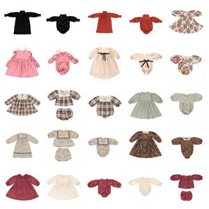 Jerseys före försäljningsfartyget oktober 2023 Baby Girls Clothes Print Floral Shirts Kids Dress For Long Sleeve Cherry Top Boys Pants L230906