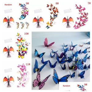 Naklejki ścienne 12pcs 3D Butterfly naklejka PCV Uziów stereoskopowy mural lodówka