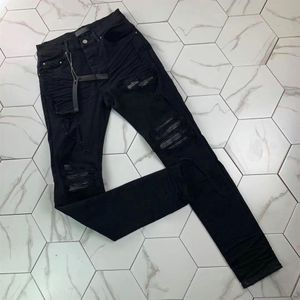 HM205 Herren-Jeans, schmale Jeans, Distressed Denim, weiße Designer-Lederhose mit Löchern, Buchstaben, zerrissen, zerfetzt, am Knie zerrissen, für Herren, Ski210Y