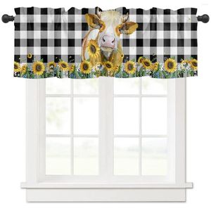 Curtain American Pastoral Farm Cow Sunflower Plaid Short Curtains Kitchen Wardrobe Wine Cabinet Door Window Small Home Decor