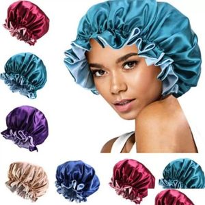 Hair Clippers Accessories Silk Night Cap Hat Double Side Wear Women Head Er Sleep Satin Bonnet For Beautif -Wake Up Perfect Daily Fact Dho2X