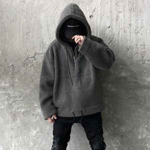 Erkek Hoodies Kış Pamuk Kaldırılmış Kadife Sweater İmitasyon Kuzu Yün Kapüşonlu Ceket Artı Boyut Çift Üst Renk Sıcak