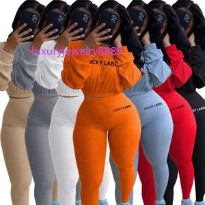 Lucky Label 2 Piece Set Women Crop Top Leggings Pants Sweet Knitted Stretch Jogger Outfit Fall Clothes Wholesale Dropshipping