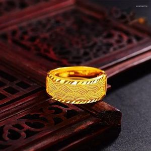 Wedding Rings Wide Unisex Twisted Finger Ring 24K Yellow Gold Filled Mens Womens Opening Adjustable Not Easy Fade