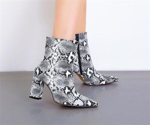 ankle boots women shoe high heels botas Toe Ankle Snakeskin Boots Block square Heels Snake Print Chunky Bootie Shoes CX2008227797512