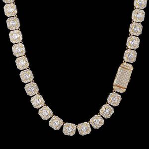 Luxury Moissanite Chain 10mm/12mm Square Tennis Cluster Link Chain 925Silver Moissanite Hiphop Rock-Candy Halo Tennis Necklace