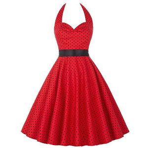 Mulheres verão polka dot vestido vintage moda festa senhora do escritório 50s 60s rockabilly grande balanço halter roupas túnica vestidos 230808