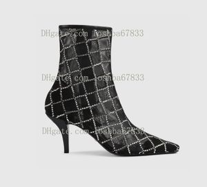 Kadınların Mesh Yüksek kaliteli yaz çıplak botları moda rhinestone sivri deri fermuar serin botlar 7.5cm gösteri parti açık hava gündelik ayakkabılar eşleştirme kutusu 35-42