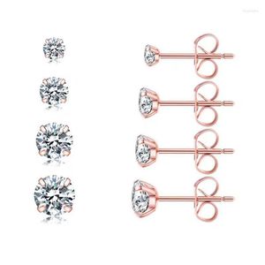 Stud Earrings 2Pcs Stainless Steel Crystal Studs For Women Men 4 Prong Tragus Round Clear Cubic Zirconia Ear Jewelry Birthday Gift