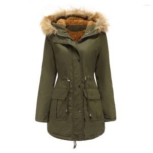 Damen Trenchcoats SEPARQI Europäischer Samt-Baumwollmantel mit Kapuze und Kunstpelzkragen Winter warme Oberbekleidung Plus Size Baumwolle gefütterte Jacke