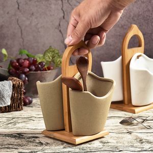 Other Desk Accessories Creative Japanese Bamboo Wood Ceramic Chopstick Holder with Rackkitchen Storage Supplies Table Decoration el Service 230906