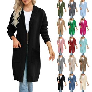 Women's Trench Coats Hooded Solid Color Medium Length Knit Shirt Fashion Casual Pocket Long Sleeved Coat Sexy Women 1x Tops