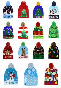 ポンポンクリスマス帽子編み帽子付きライトクリスマスビーニーかぎ針編み冬の帽子ディアエルクギルススカルキャップクリスマスホームデコーラ8125419