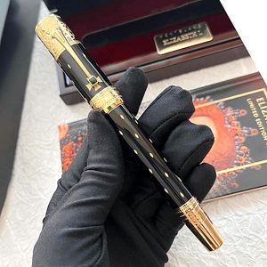 Limited Edition Elizabeth Pen High Quality Black Metal Golden Silver engrave Rollerball pen Fountain pens Writing office supplies with Diamond inlay Clip 0686/4810