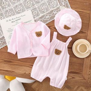 Kläder sätter 0-24m babykläder Bomullsdräkt för flickor Pink Born Toddler Romper Set 1 till 2 år Summer Autumn Bear Sweet Onesie Korean Outfit