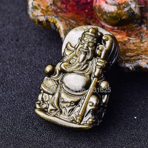 Colares Pingente Natural Ouro Obsidian Esculpido Chinês Guangong Lucky Amulet Beads Colar Handmade Retro Moda Jóias